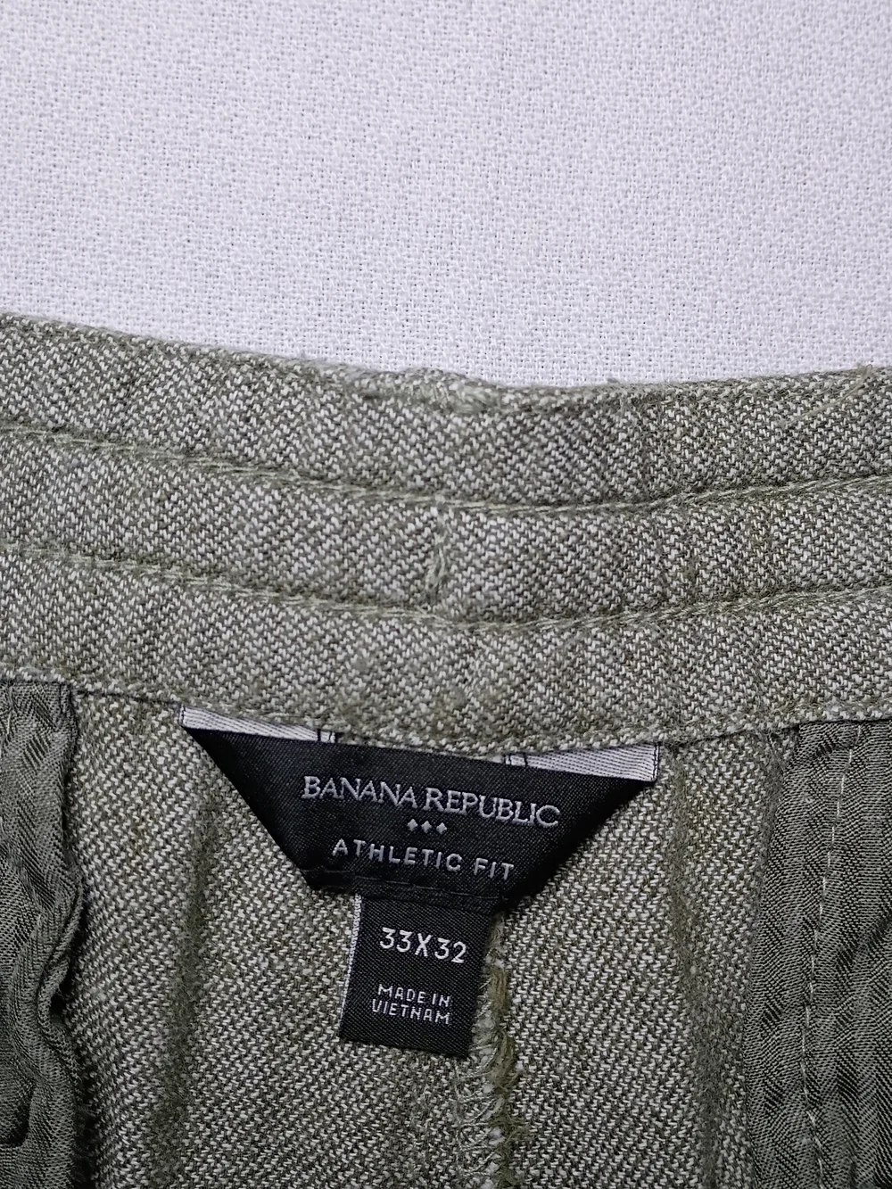 Banana Republic Mens Athletic Fit Linen Blend Trousers 33X27 Sage Drawstring